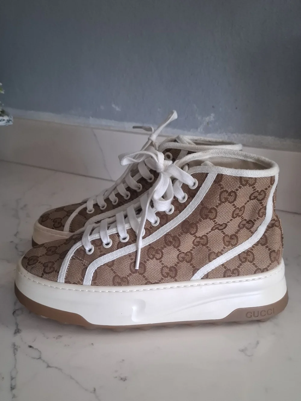 Gucci Tennis 1977 Brown GG Canvas High-Top Sneakers